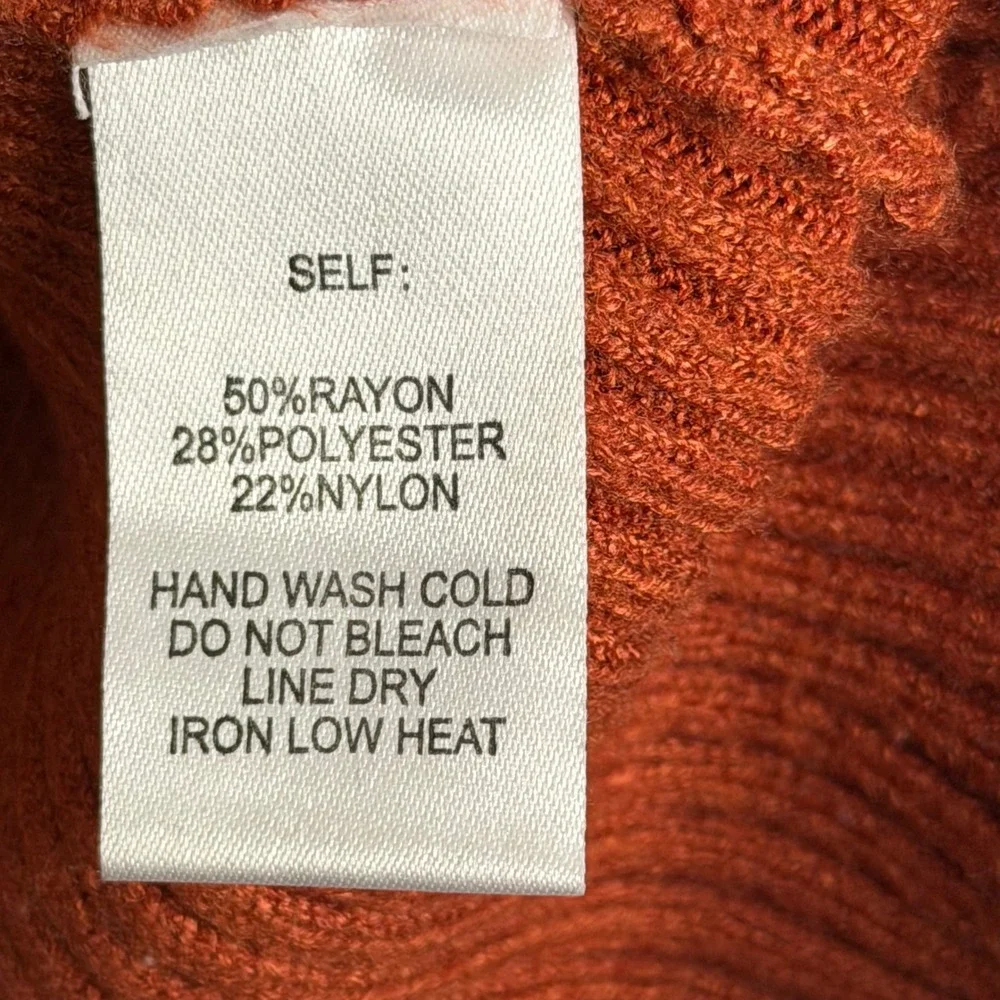 Vici Archie Ribbed Sweater Womens L‎ Burnt Orange Puff Sleeve Fitted Knit